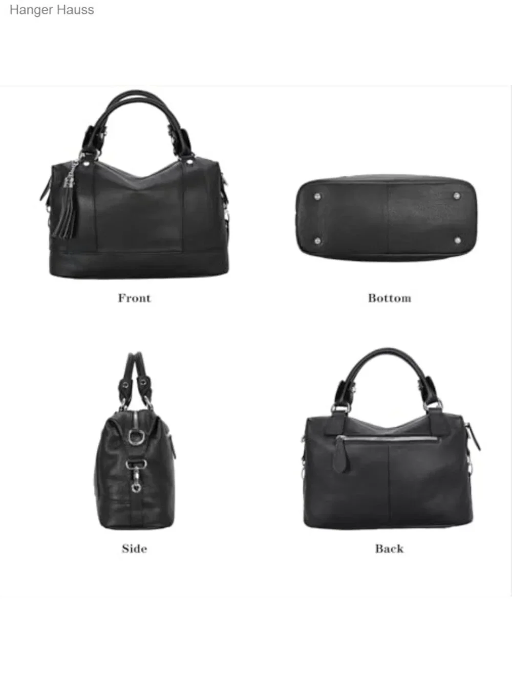 Genuine Leather Satchel Tote Bag with Fringe, Adjustable Strap for Women